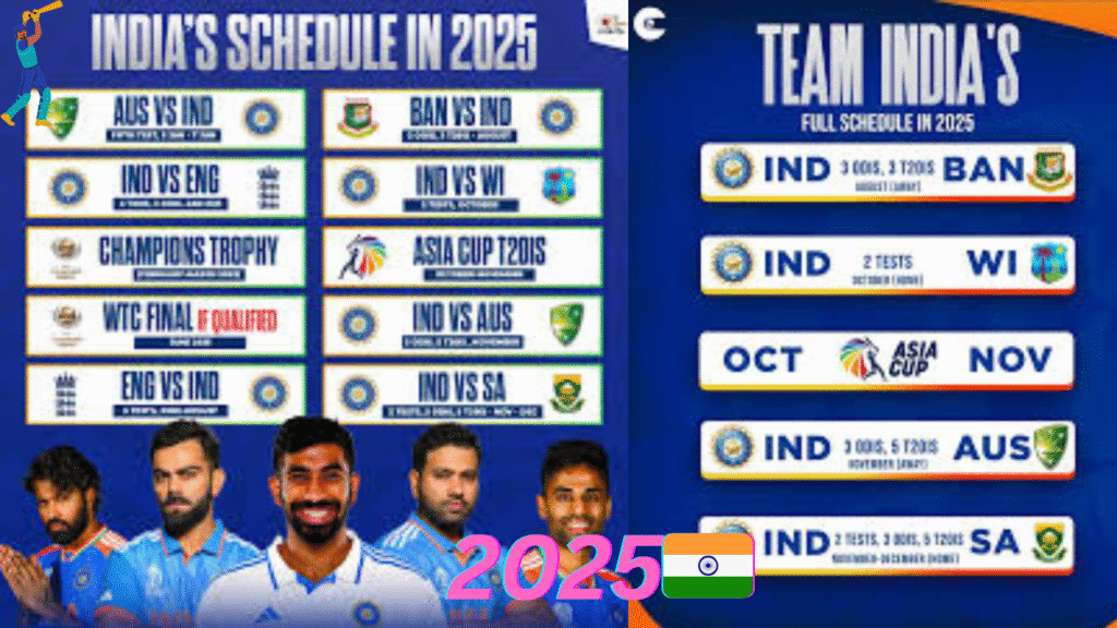 India cricket full schedule: India's upcoming matches 2025:-